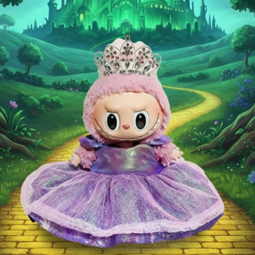 Labubu Glinda Wicked for Good Sparkle Dress with Rhinestone Crown Outfit Set